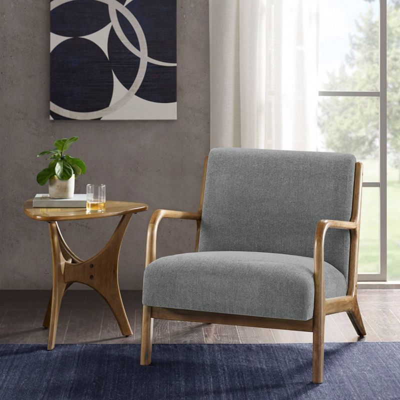 Mid-Century Elmwood Frame Accent Chair in Textured Gray