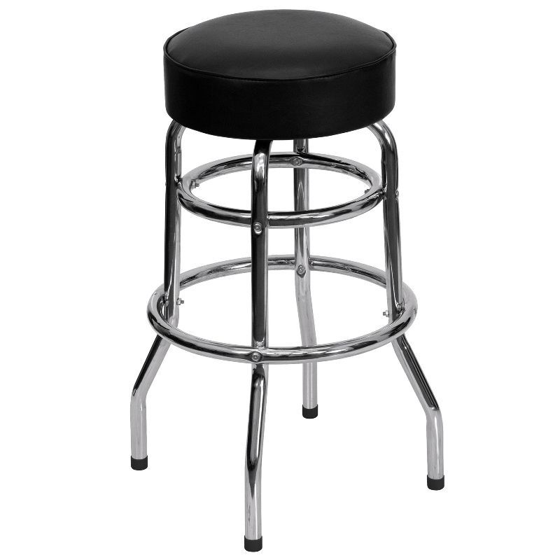 Black and Chrome Swivel Bar Stool with Footrest