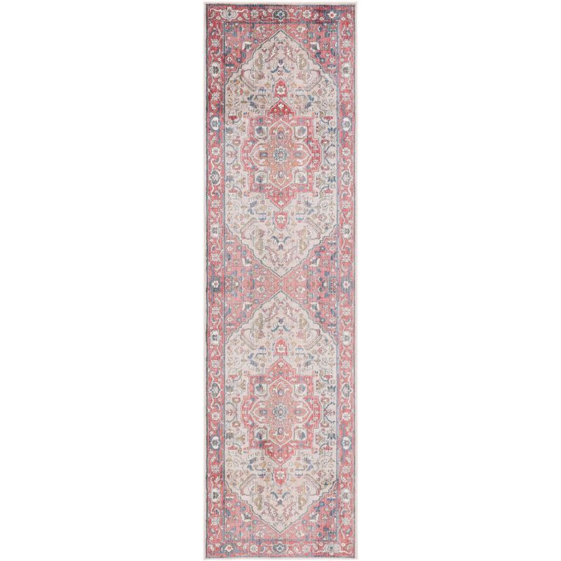 Vintage Red and Ivory Floral Runner Rug