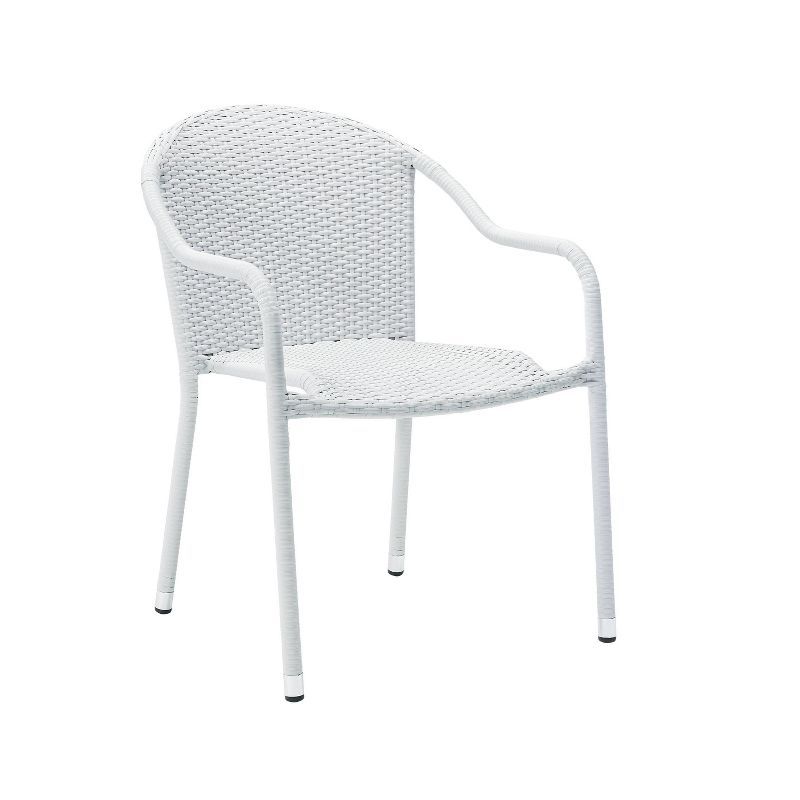 White Wicker and Steel Stackable Outdoor Dining Chair Set