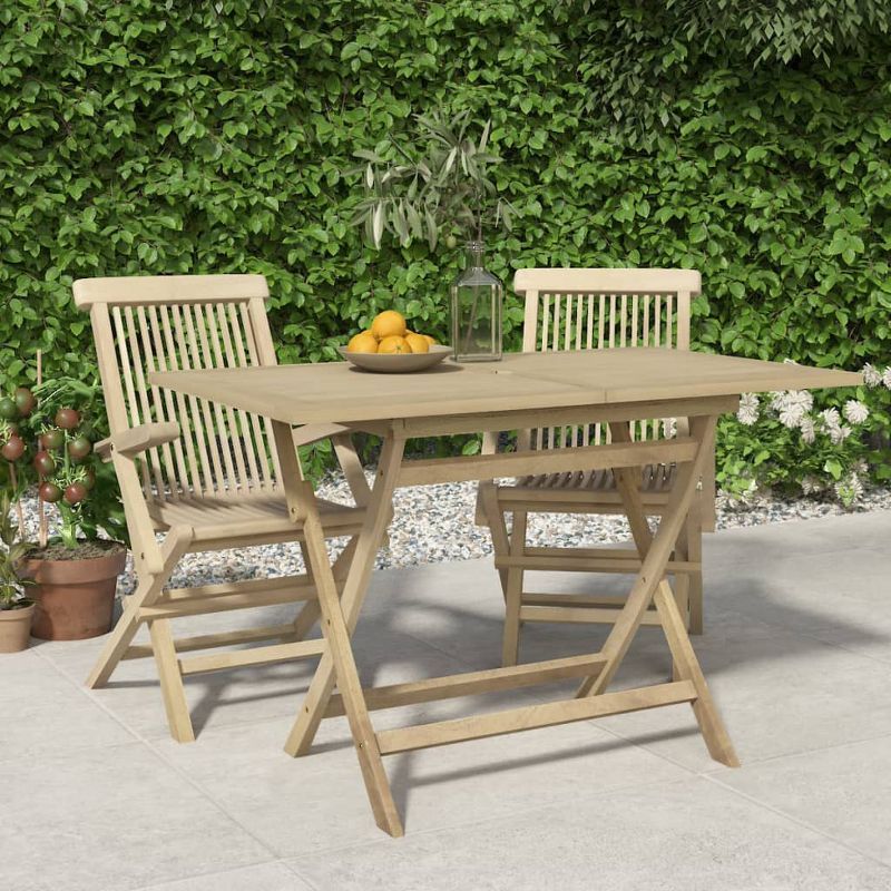 Gray Teak Wood Folding Patio Dining Table with Parasol Hole