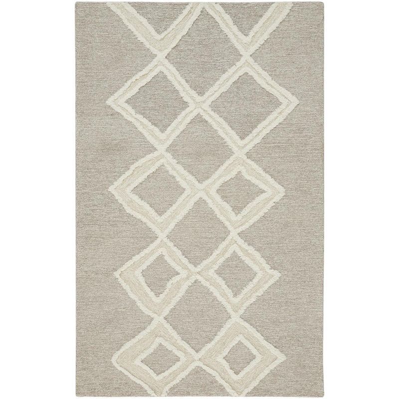 Hand-Tufted Gray and Ivory Wool Geometric Area Rug, 5' x 8'