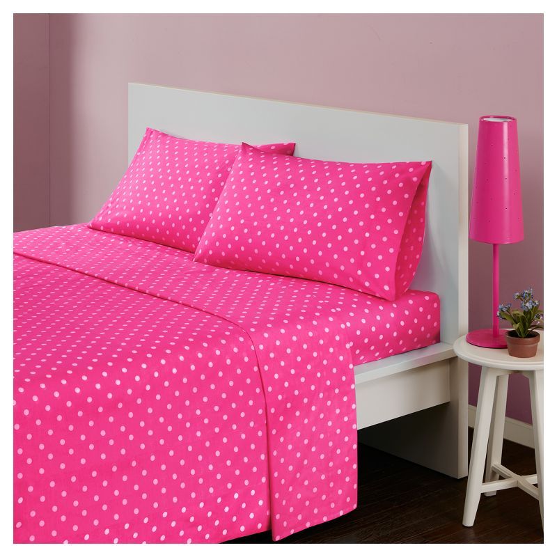 Twin Dark Pink Cotton Polka Dot Sheet Set