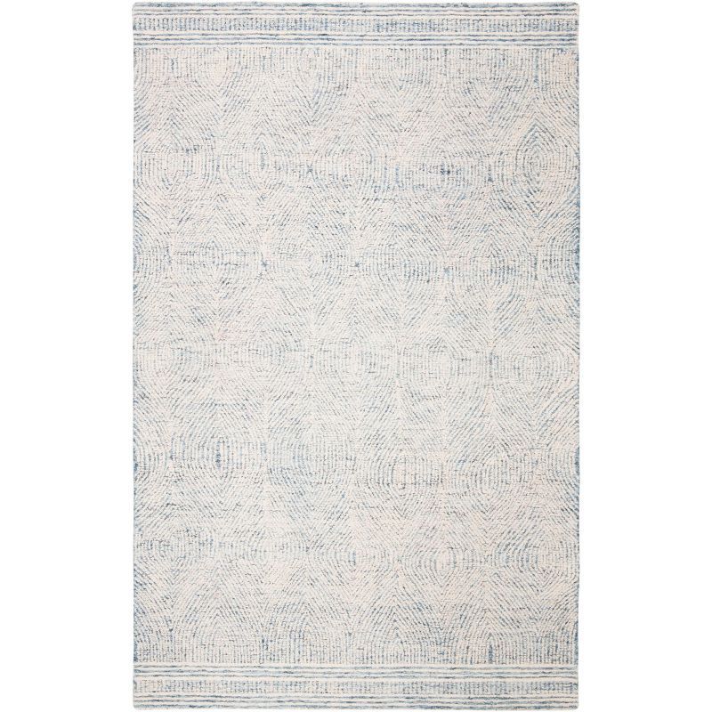 Ivory and Blue Abstract Hand-Tufted Wool Area Rug 9' x 12'