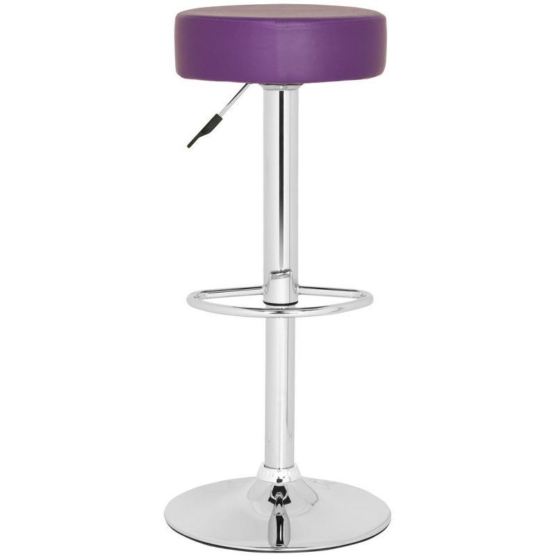 Transitional Chrome and Purple Leather Adjustable Swivel Bar Stool