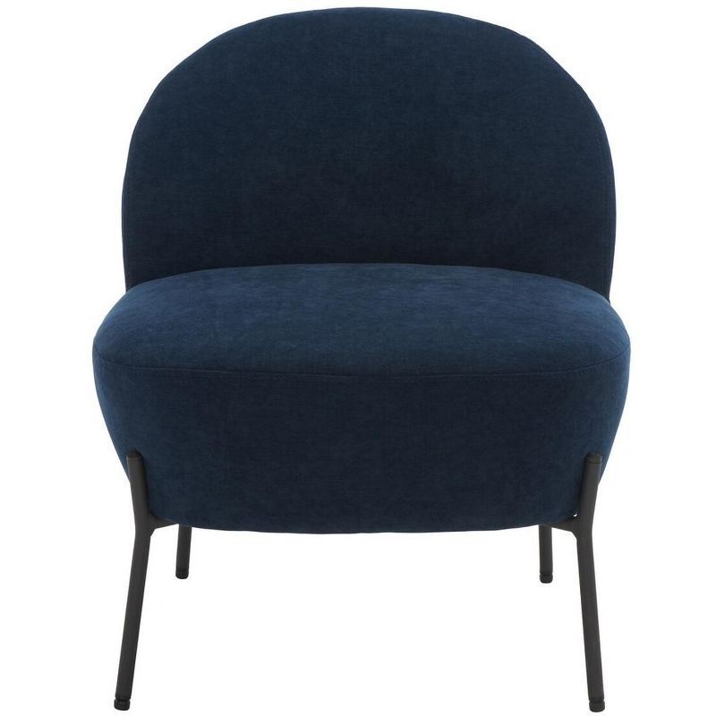 Navy Velvet Channel-Tufted Slipper Chair with Metal Legs