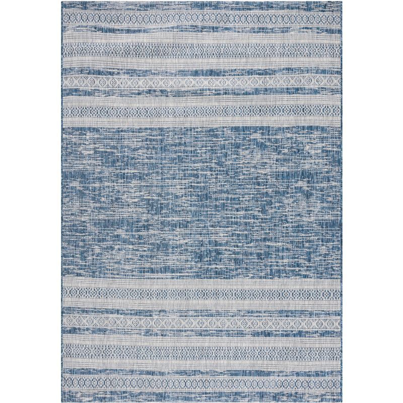 Navy and Gray Rectangular Synthetic Indoor/Outdoor Rug
