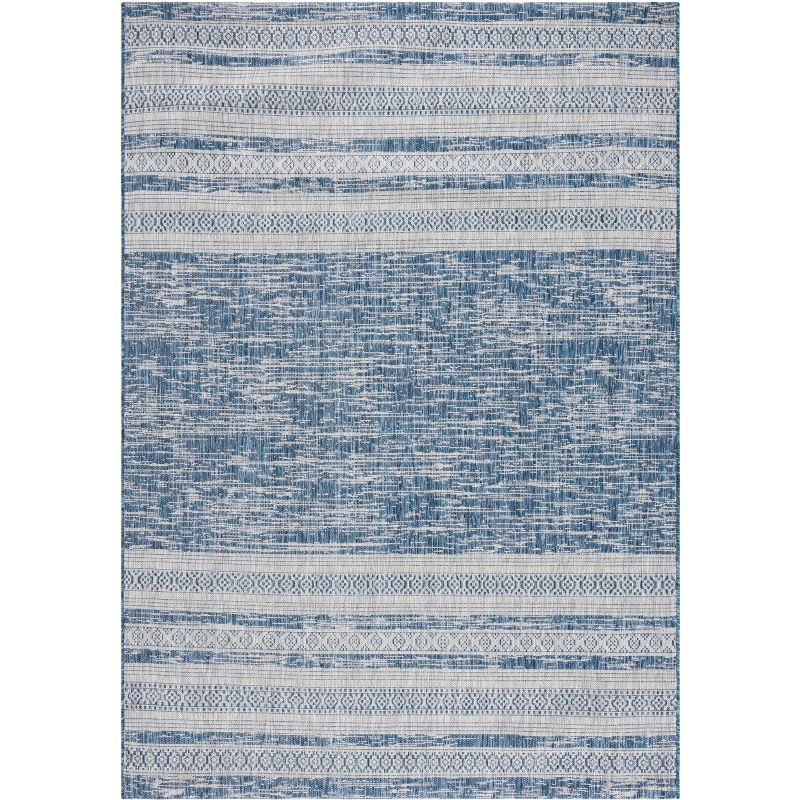 Navy and Gray Rectangular Synthetic Indoor/Outdoor Rug