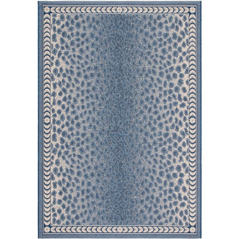 Navy and Beige Rectangular Synthetic Indoor/Outdoor Rug