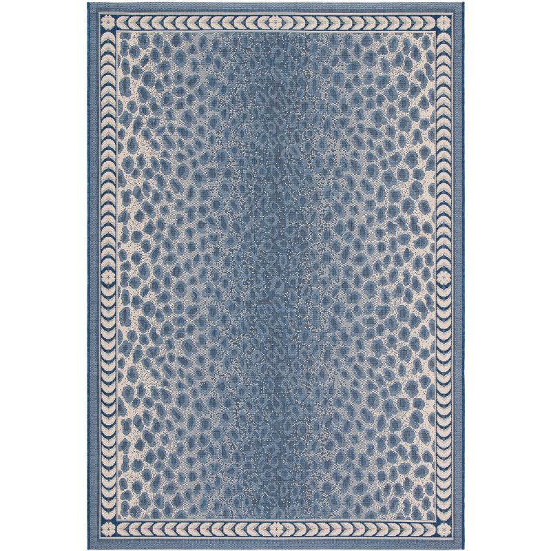 Navy and Beige Rectangular Synthetic Indoor/Outdoor Rug