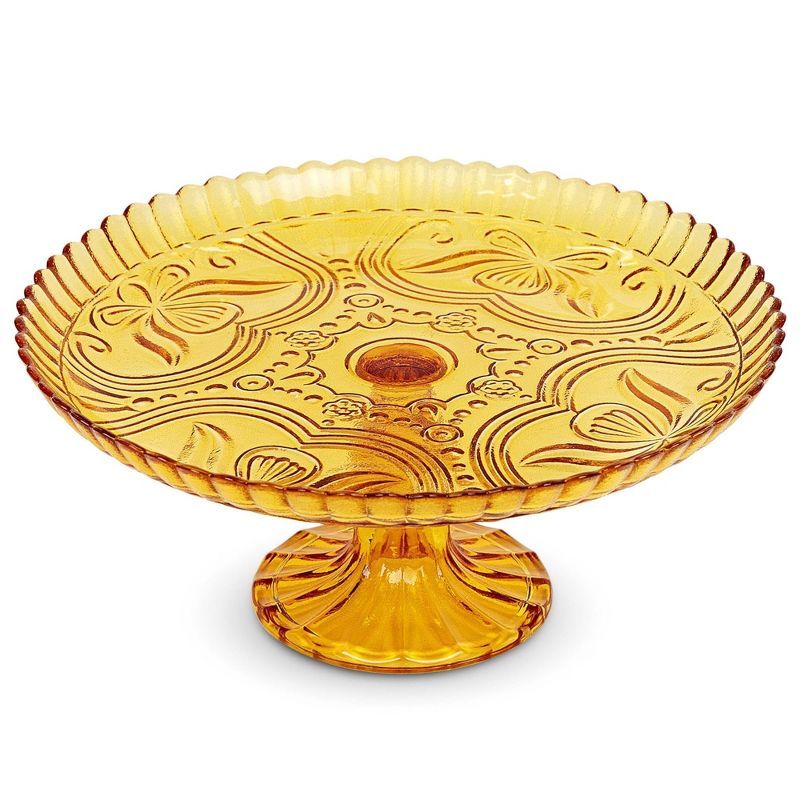 Amici Home Flower Footed Glass Cake Stand, Round Vintage Style Cake Plate, 10” D x 4” H