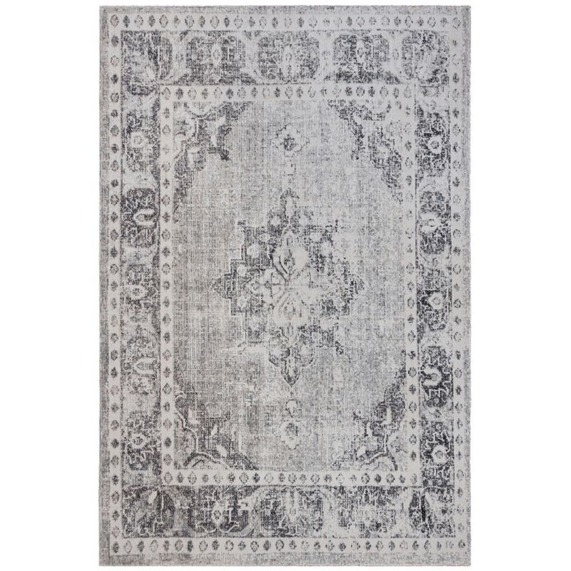 Grey and Ivory Medallion Synthetic 4' x 6' Area Rug