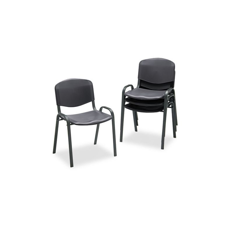 Set of 4 Contoured Black Metal Stacking Chairs