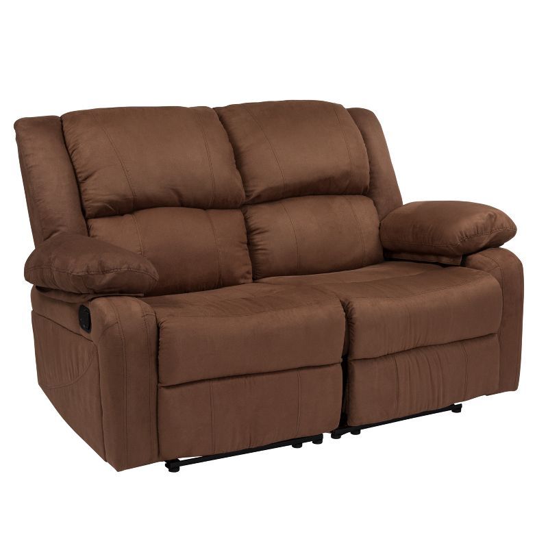 Chocolate Brown Microfiber Tufted Reclining Loveseat with Pillow-top Arms