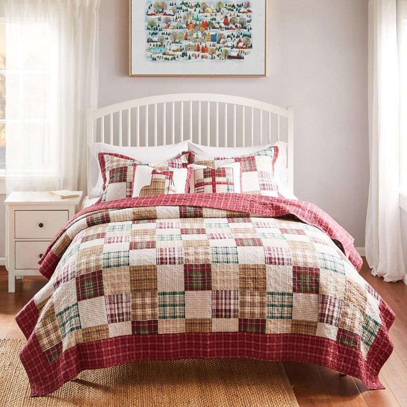 Oxford King Red Cotton Reversible Quilt Set