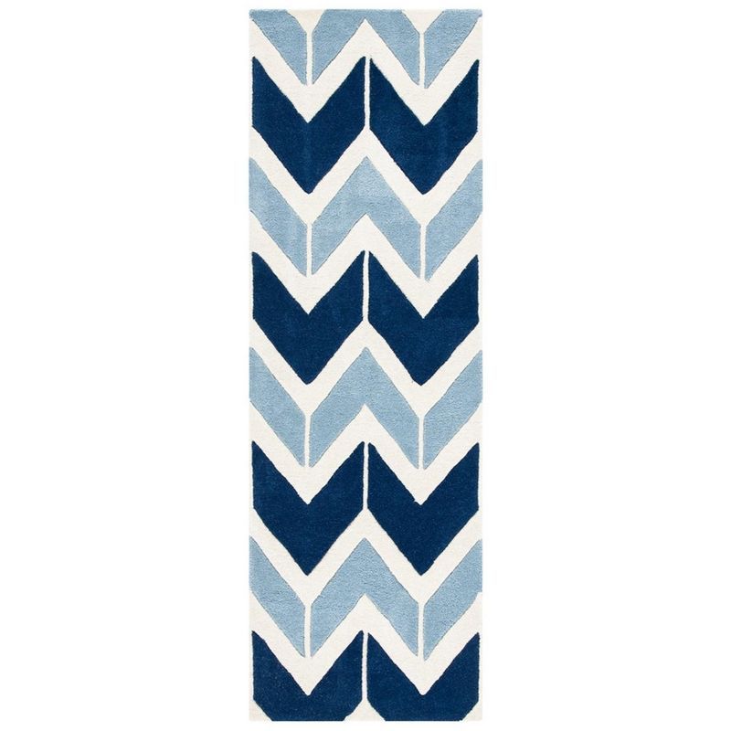 Dark Blue and Light Blue Hand-Tufted Wool Runner Rug