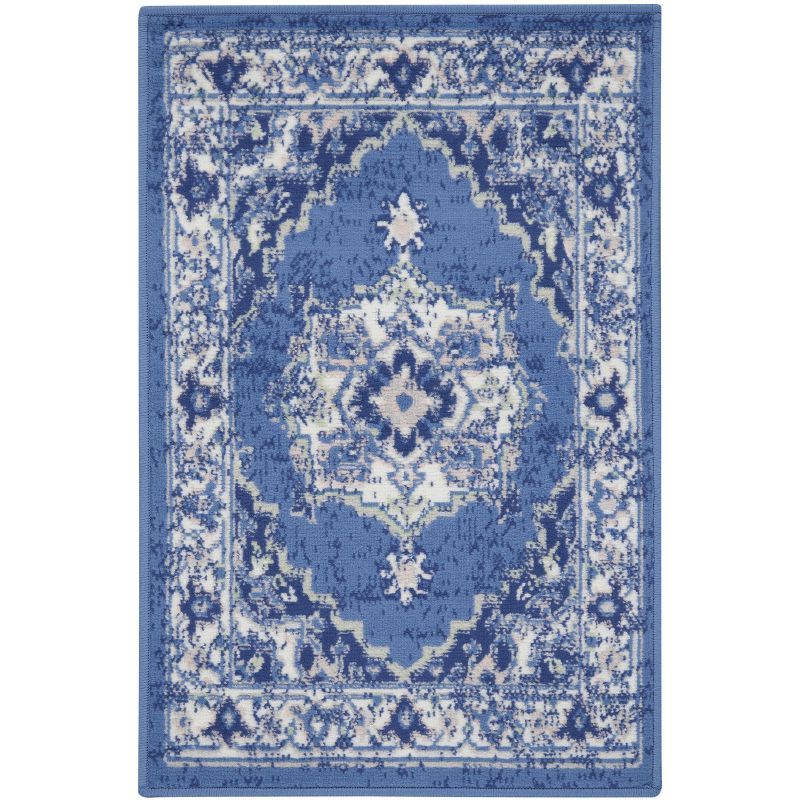 Navy Floral Synthetic Rectangular 2' x 3' Area Rug