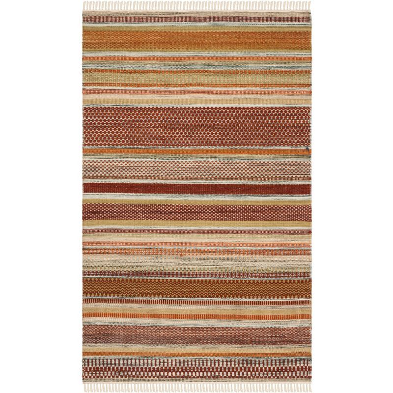 Handmade Red and Beige Striped Wool Area Rug