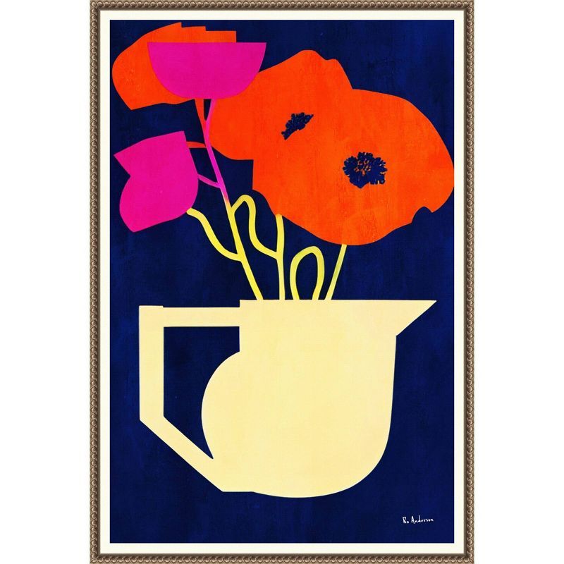 23"x33" Bright and Sunny Poppies Abstract Canvas Wall Art with Bronze Frame