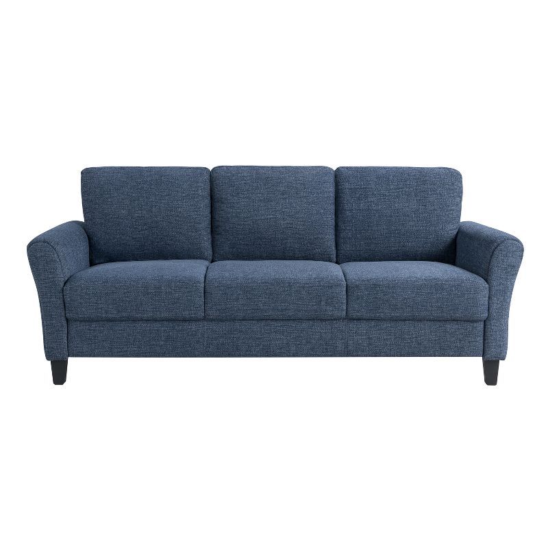 Alexa Blue Microfiber Sofa with Rolled Arms and Ottoman