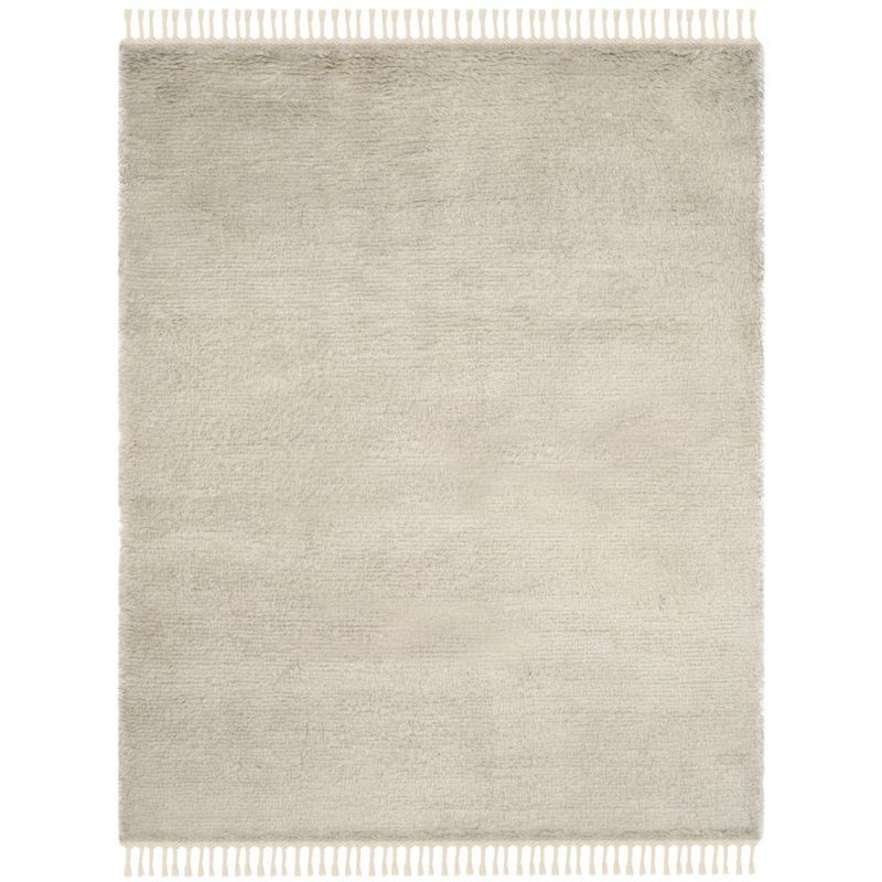 Luxurious Gray Moroccan-Inspired 8' x 10' Wool Shag Rug with Fringe