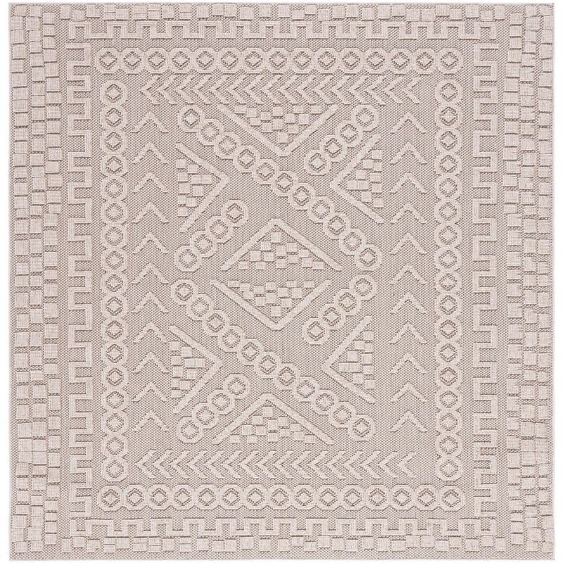 Boho Chic Square Indoor-Outdoor Beige Synthetic Area Rug