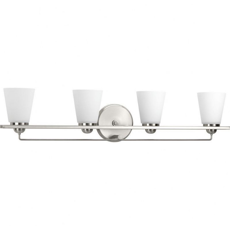 Brushed Nickel 4-Light Bath Vanity with Etched Glass Shades