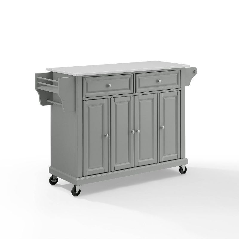 Gray Granite Top Kitchen Cart with Storage and Spice Rack