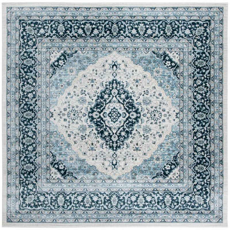 Isabella 6'7" Square Cream and Dark Blue Synthetic Area Rug