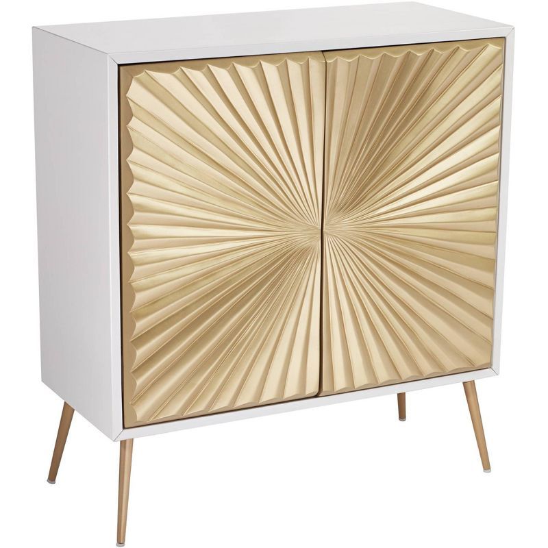 White and Gold Starburst 35" 2-Door Cabinet with Adjustable Shelving