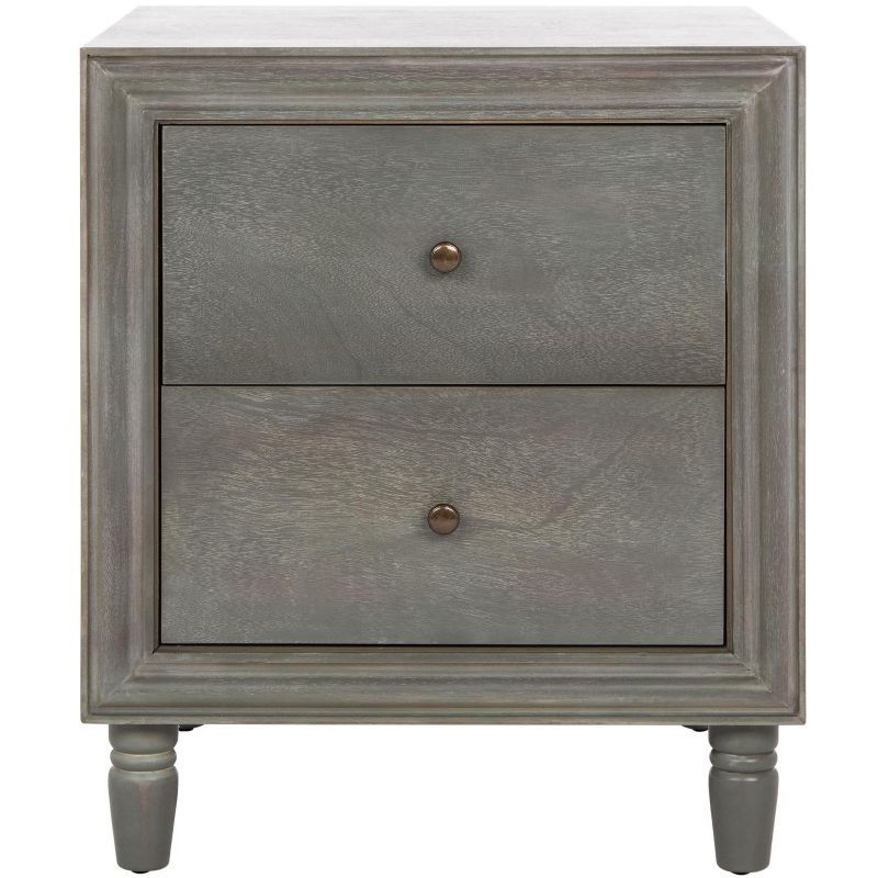 French Grey Elm Wood 2-Drawer Nightstand