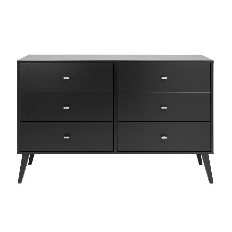 Black Mid-Century Double Dresser with Deep Drawers