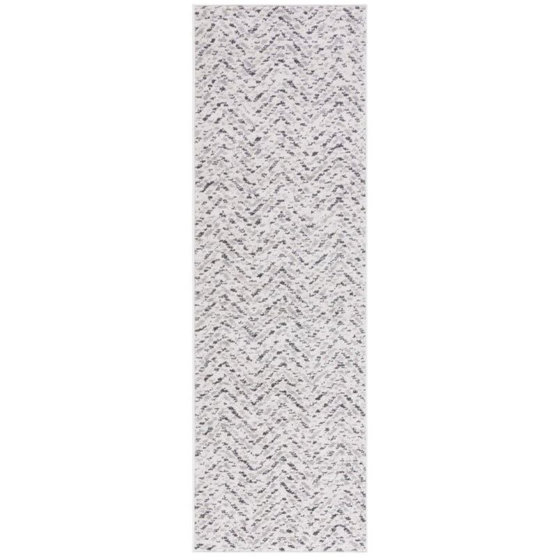 Ivory Charcoal Chevron 2'6" X 8' Runner Synthetic Rug