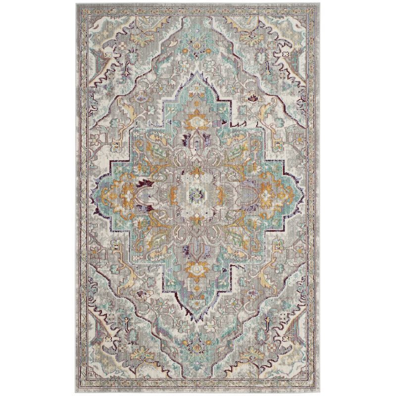 Grey and Light Blue Abstract Synthetic Area Rug, 3' x 5'