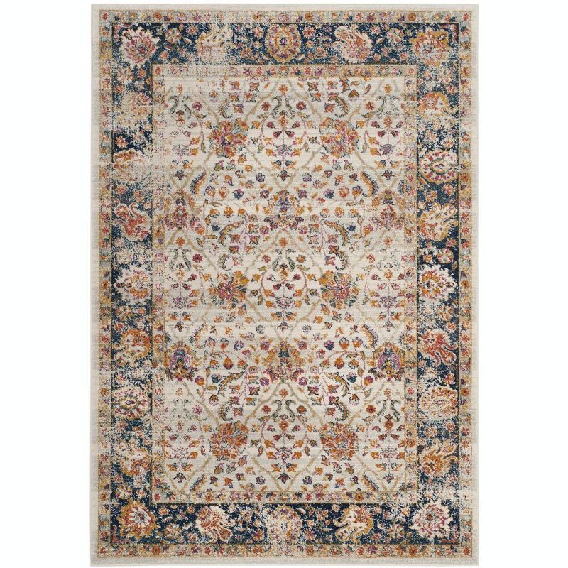 Madison Cream and Navy 4' x 6' Synthetic Area Rug