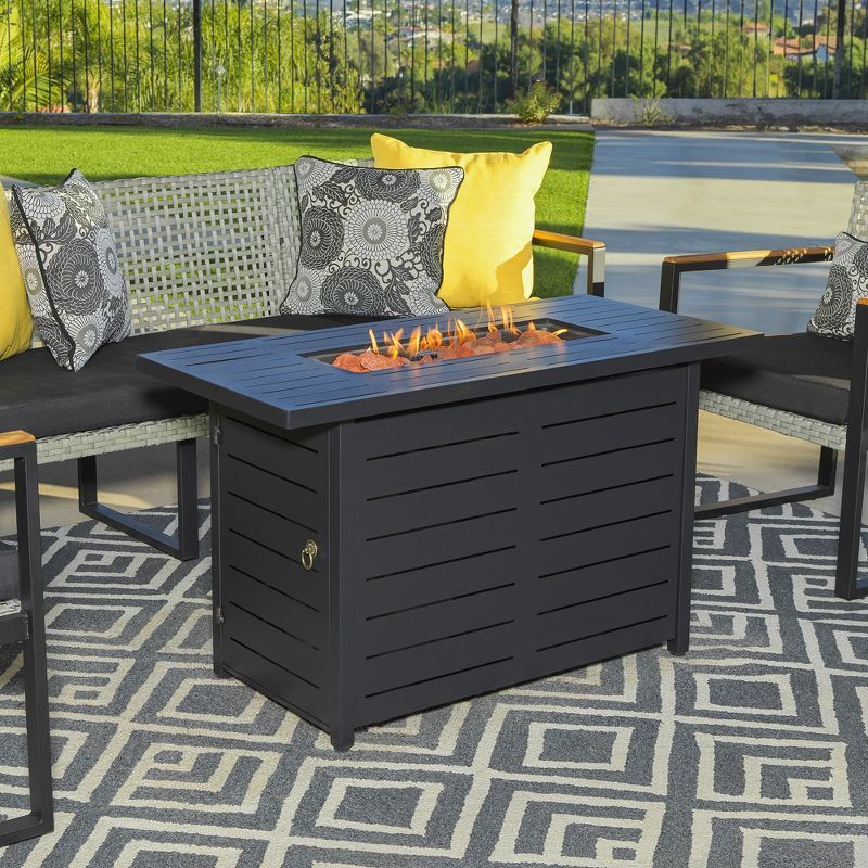 Black Aluminum 45" Gas Fire Pit Table with Lava Rocks