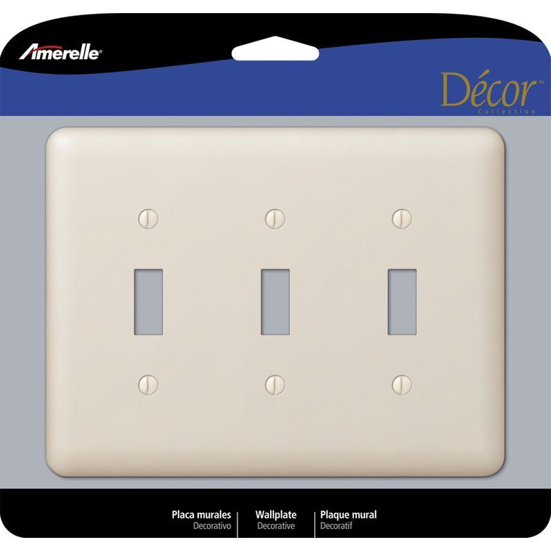 Devon Light Almond 3 Gang Stamped Steel Toggle Wall Plate