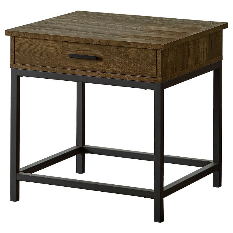 Byers Brown Oak and Black Square End Table with Drawer