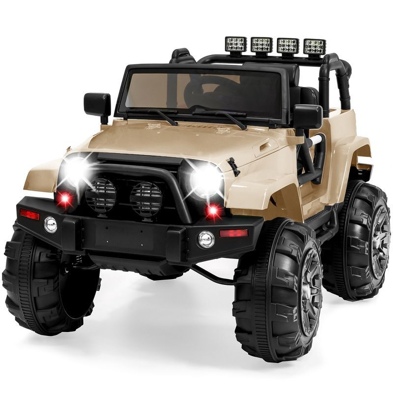 12V Tan Ride-On Truck with Remote Control and LED Lights