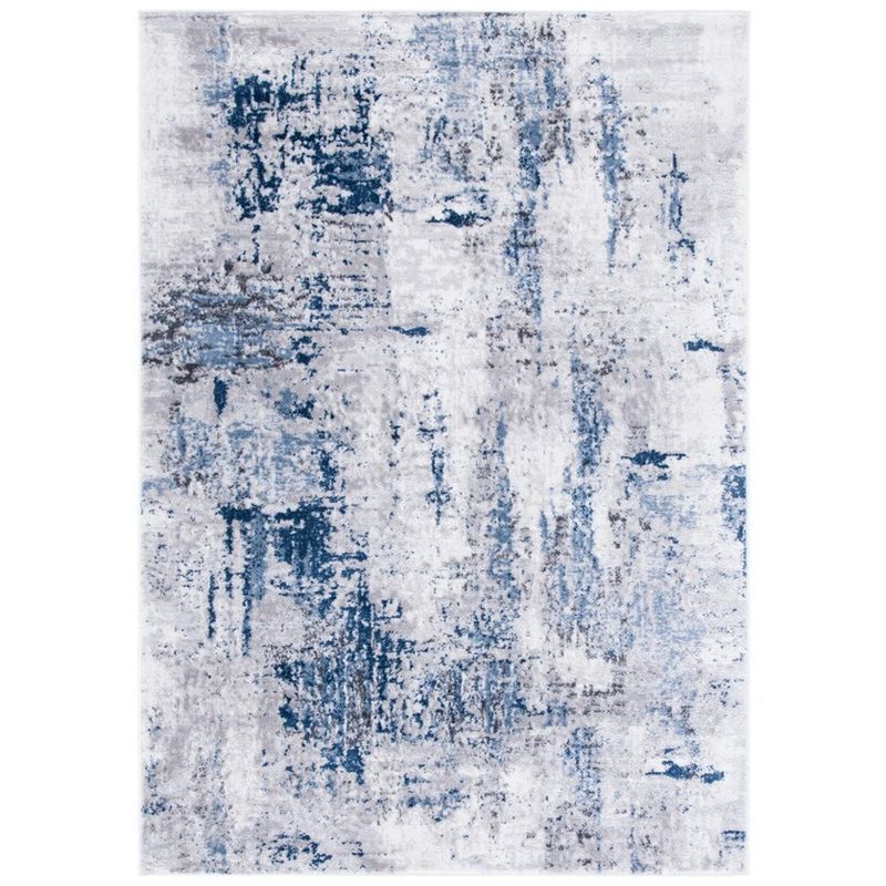 Amelia Grey and Light Blue Abstract Synthetic Area Rug