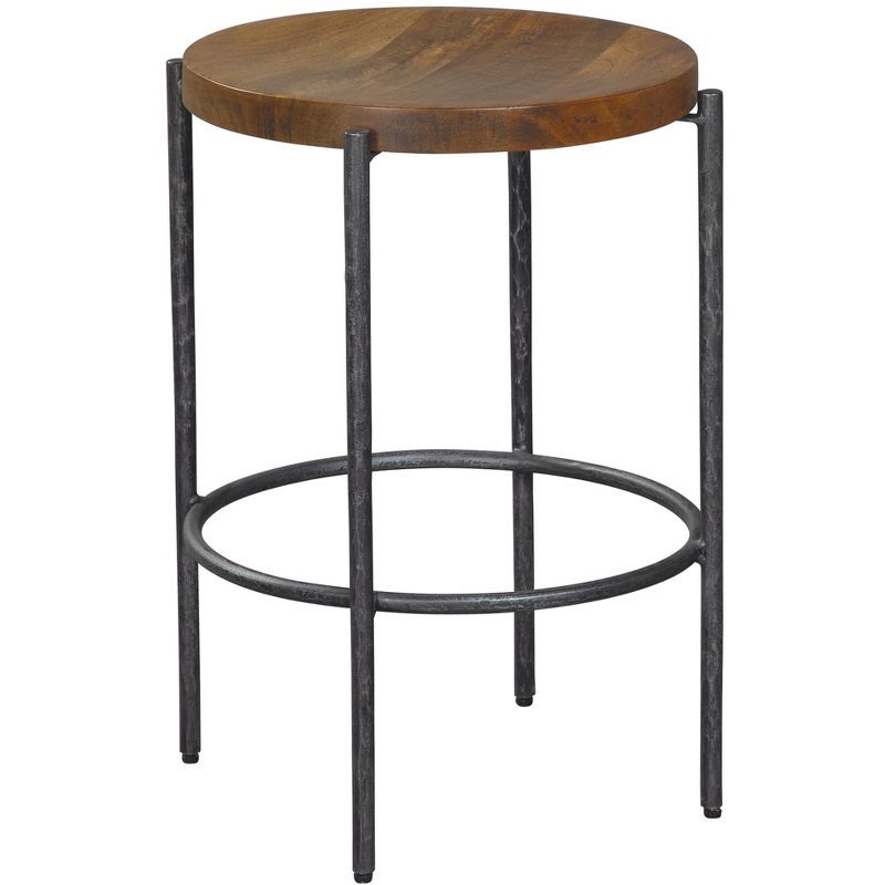 Brown Mango Wood and Metal Counter Stool with Forged Legs