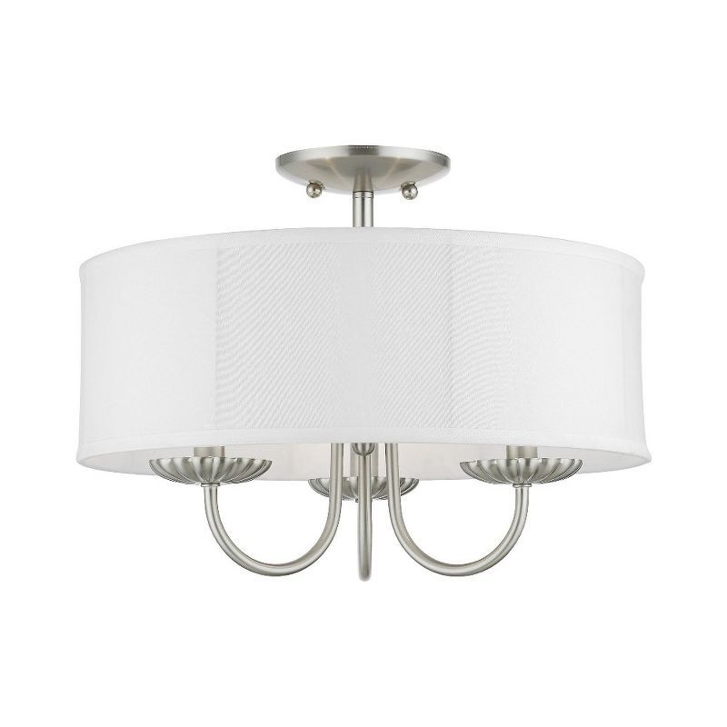 Brookdale Brushed Nickel 3-Light Semi-Flush Mount with Off-White Drum Shade