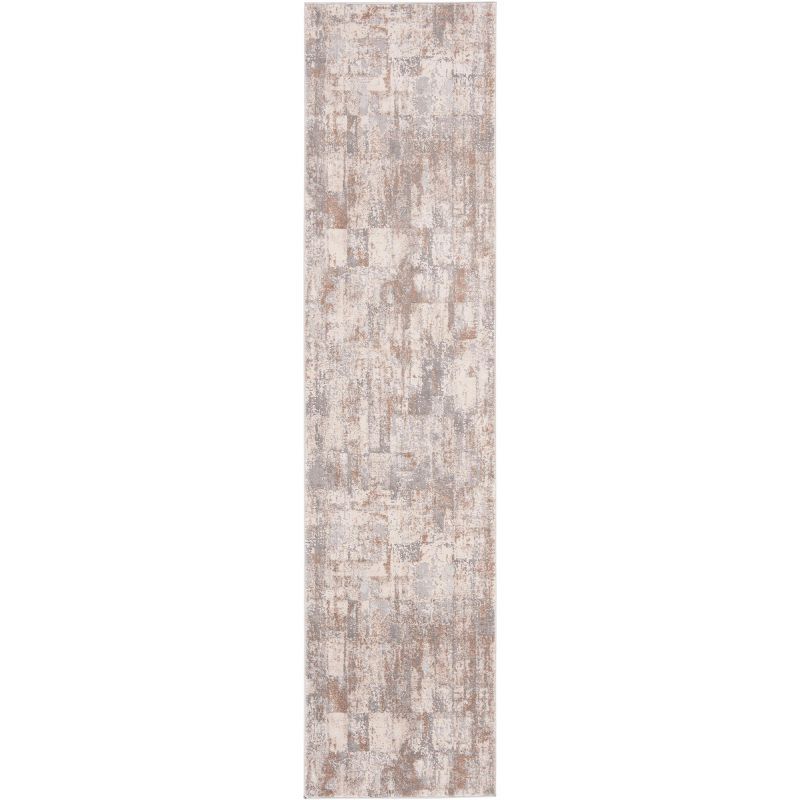 Ivory Abstract 2' x 8' Synthetic Easy Care Runner Rug