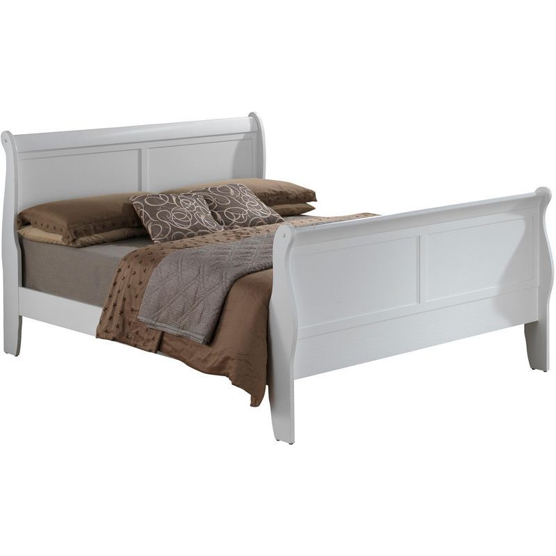 Elegant Full Double Platform Bed with Wood Headboard in White