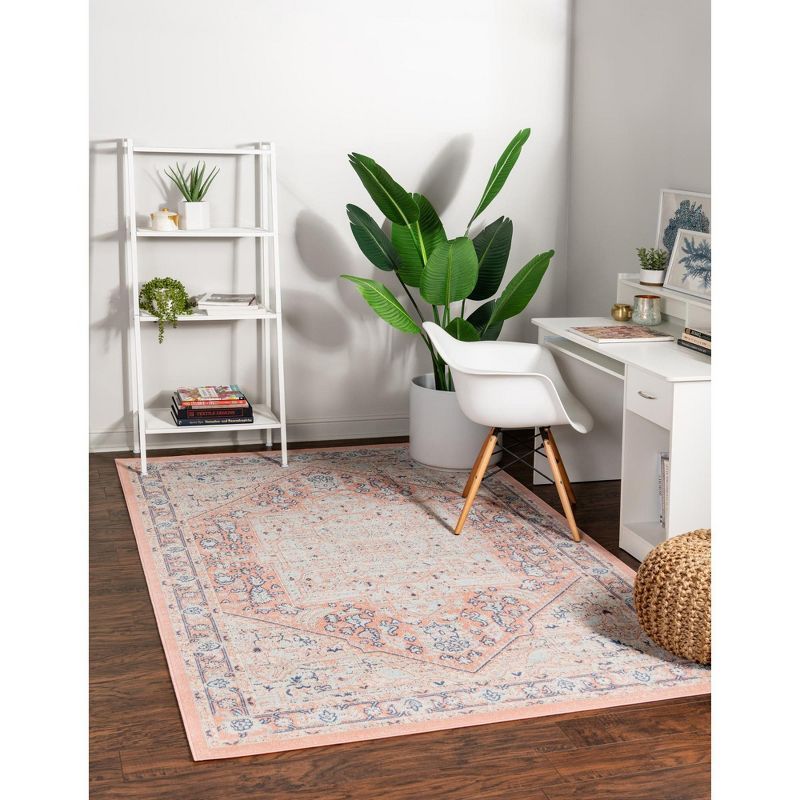 Powder Pink Medallion 5'x8' Rectangular Easy-Care Synthetic Rug