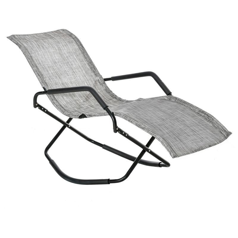 Gray Foldable Outdoor Rocking Chaise Lounge Chair