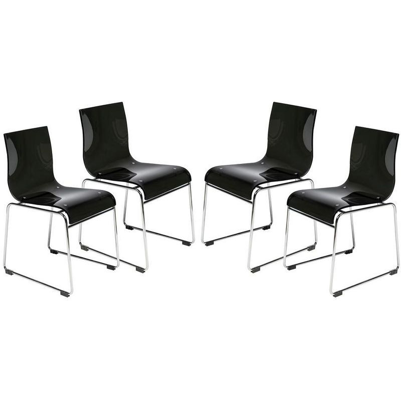 Set of 4 Transparent Black Acrylic and Chrome Dining Chairs