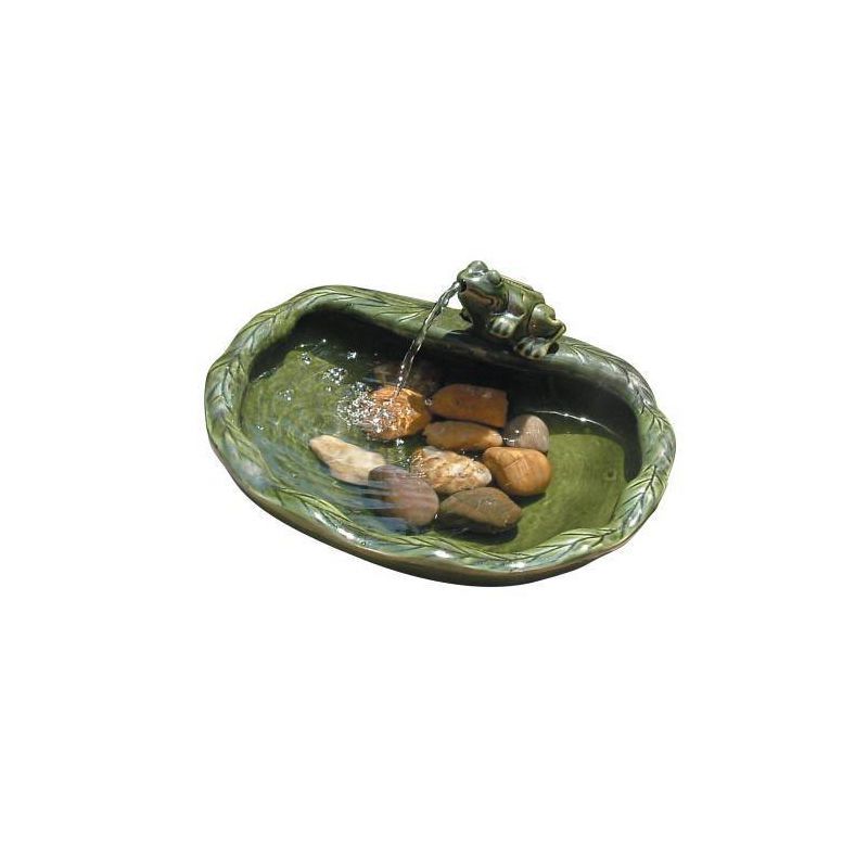 Green Glazed Ceramic Solar Powered Frog Tabletop Fountain