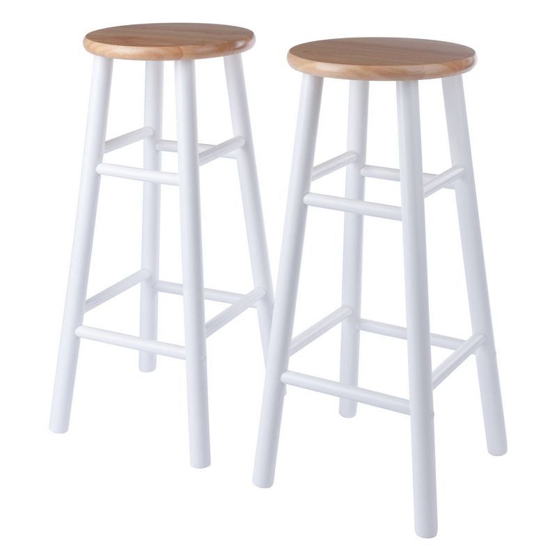 Transitional Teak and White Solid Wood 29" Barstool Duo