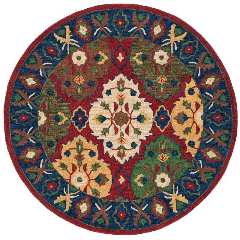 Heritage Red and Blue Hand-Tufted Wool Round Rug